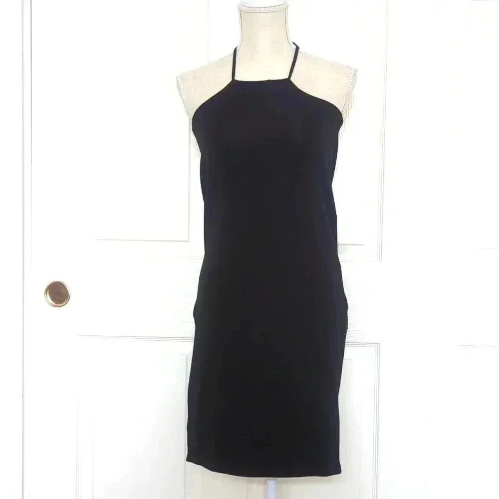 We Wore What | Cut out Midi Jersey knit Black Halter Dress